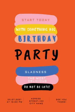 Birthday Party Bright Announcement Invitation 6x9in Design Template