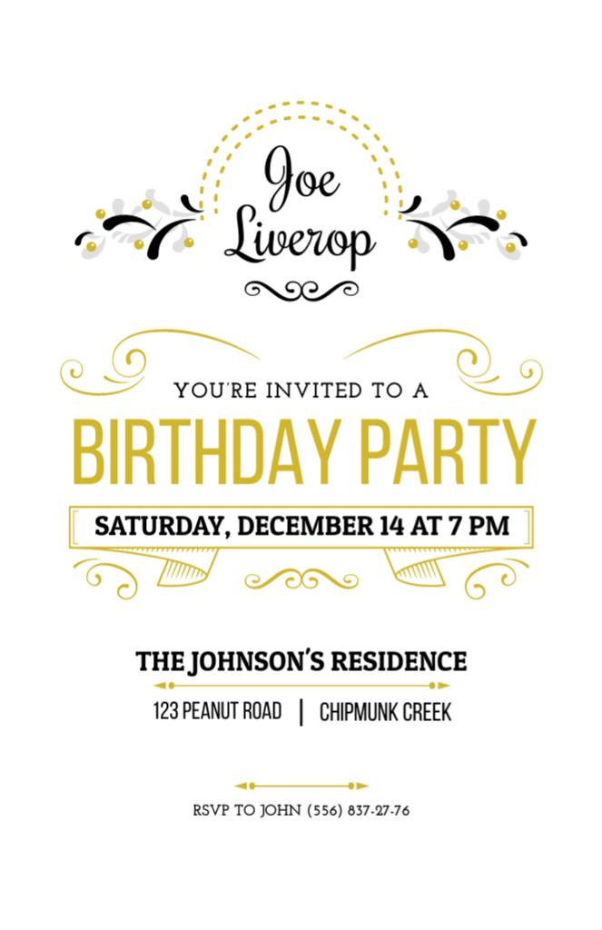Birthday Party Announcement With Vintage Decorations Invitation 5.5x8.5in Design Template