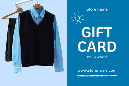 Plantilla de diseño de Anuncio de descuento de ropa escolar en azul Gift Certificate 