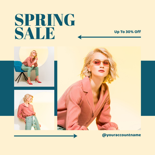 Szablon projektu Spring Sale Collage with Beautiful Blonde Woman Instagram AD