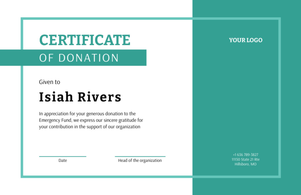 Award for Generous Donation Certificate 5.5x8.5in Πρότυπο σχεδίασης