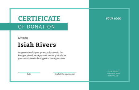 Award for Generous Donation Certificate 5.5x8.5in Design Template