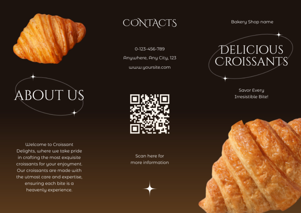 Delicious Croissants Offer on Dark Brown Brochure tervezősablon