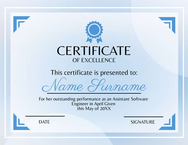Award for Performance as Assistant Software Engineer Certificate Design Template