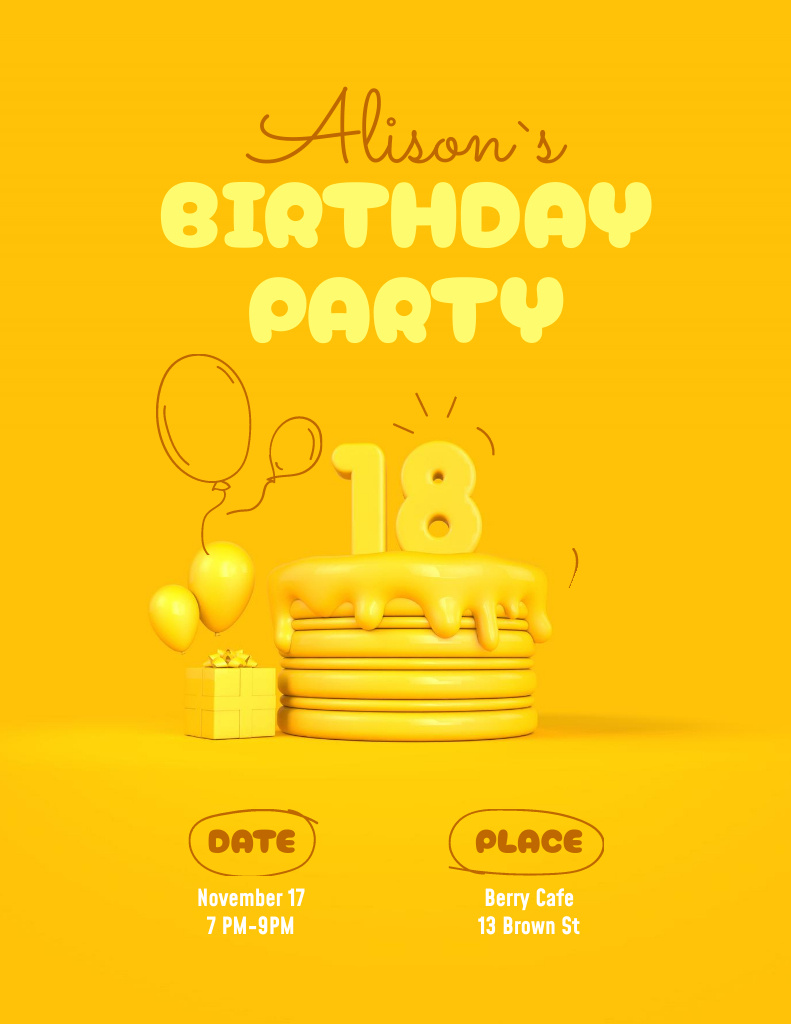 Yellow Birthday Party Announcement Poster 8.5x11in – шаблон для дизайна
