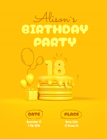 Keltainen syntymäpäiväjuhlailmoitus Poster 8.5x11in Design Template