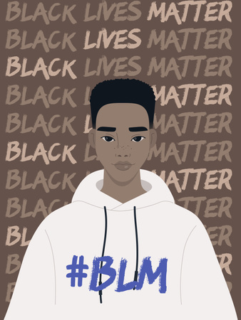 Designvorlage Slogan „Black Lives Matter“ mit Illustration eines jungen Afroamerikaners für Poster US