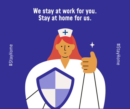 Ontwerpsjabloon van Facebook van #Stayhome Coronavirusbewustzijn met ondersteunende arts