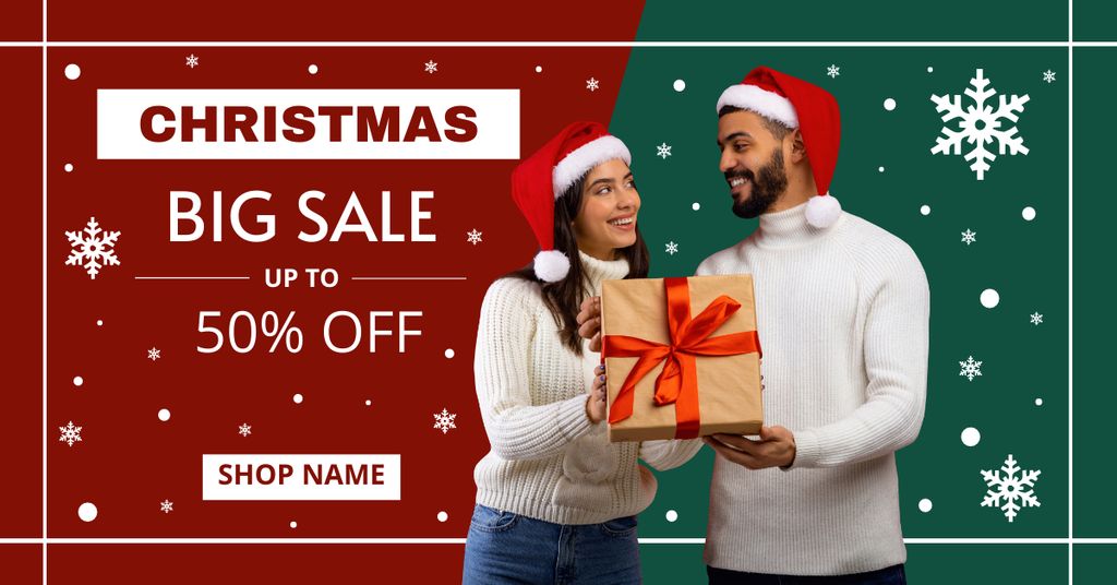 Christmas Gifts Big Sale Red and Green Facebook AD Πρότυπο σχεδίασης