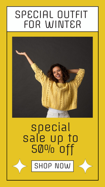 Discount Announcement for Special Winter Wear on Yellow Instagram Story Modelo de Design
