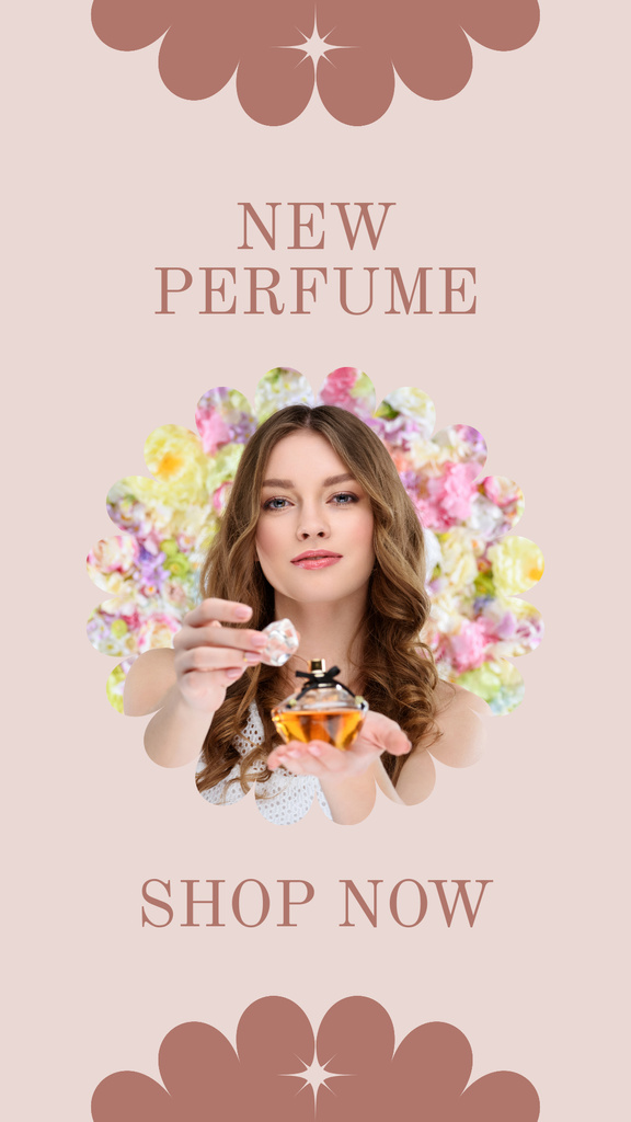 Premium Bottle of Perfume Promotion With Florals Instagram Story Πρότυπο σχεδίασης