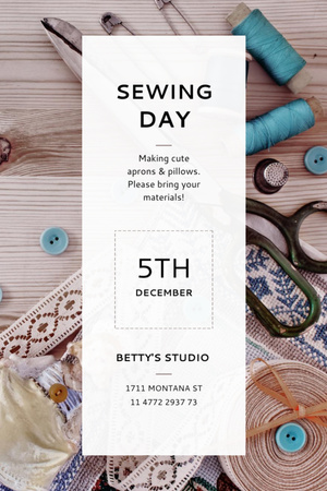 Sewing day event with needlework tools Flyer 4x6in Design Template