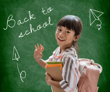Back to School Announcement with Cute Pupil Girl Facebook Design Template