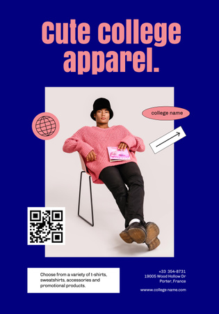 Cute College Apparel and Merchandise with Young Guy Poster 28x40inデザインテンプレート