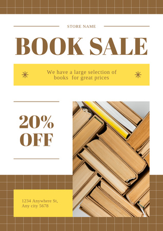 Book Sale Announcement with Stack of Books Poster Design Template