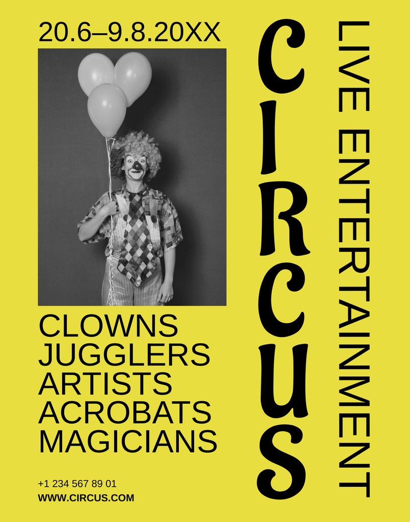 Circus Show Announcement with Funny Clown with Balloons Poster 22x28in Design Template