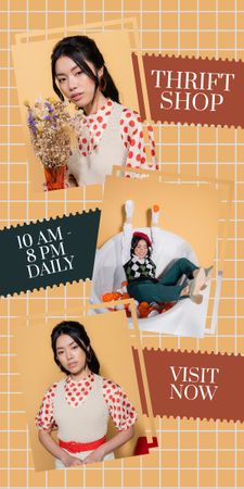 Asian woman on thrift shop promotion Graphic Design Template