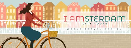 Girl riding bicycle in Amsterdam city Facebook Video cover Design Template