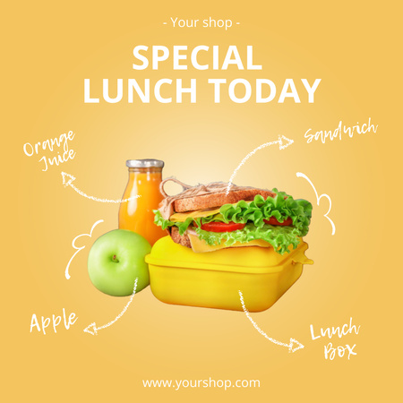 Szablon projektu Special Lunch Ad with Sandwich and Orange Juice Instagram