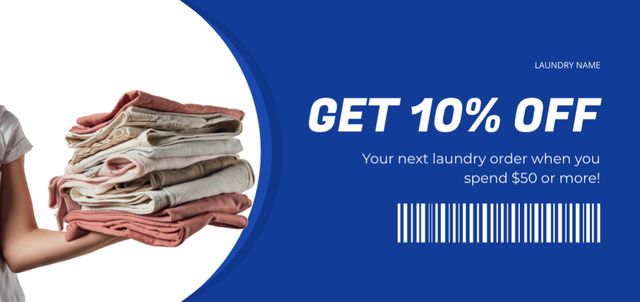 Offer Discounts on Laundry Service with Stack of Towels Coupon Din Large Design Template