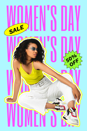 Designvorlage Women's Day Sale mit stilvoller Frau für Pinterest