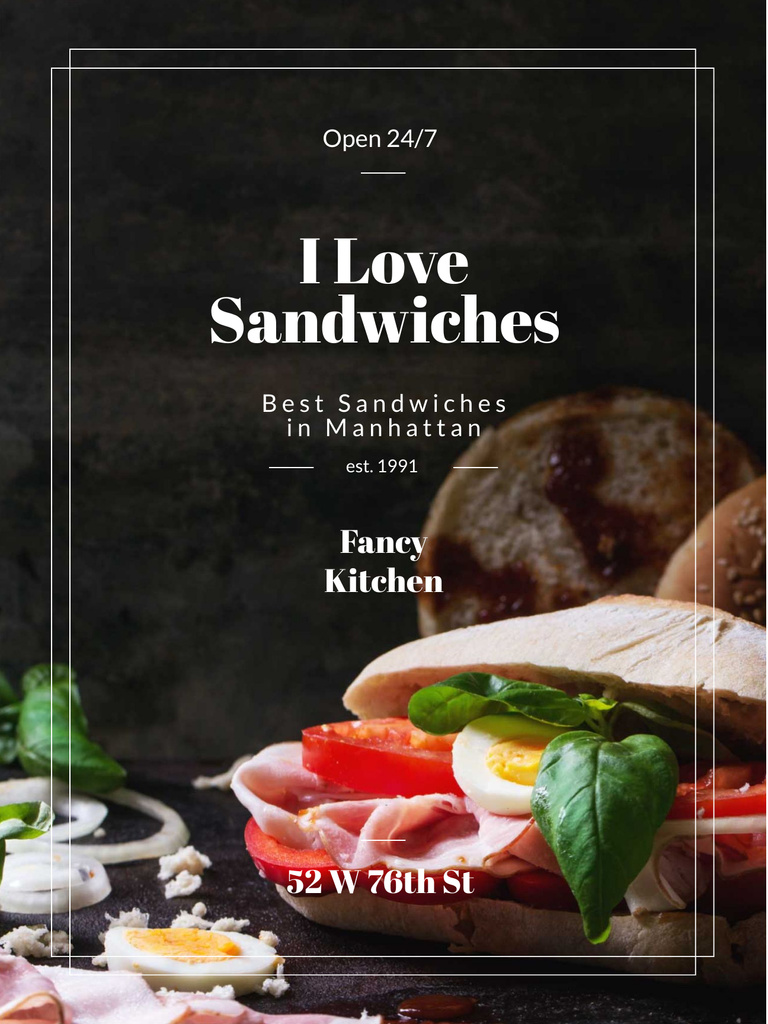 Designvorlage Restaurant Ad with Fresh Tasty Sandwiches für Poster US