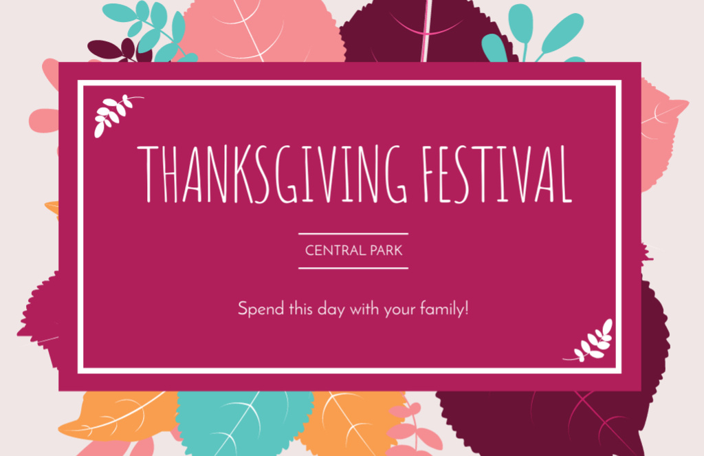Thanksgiving Holiday Festival Announcement with Autumn Leaves Flyer 5.5x8.5in Horizontal Design Template