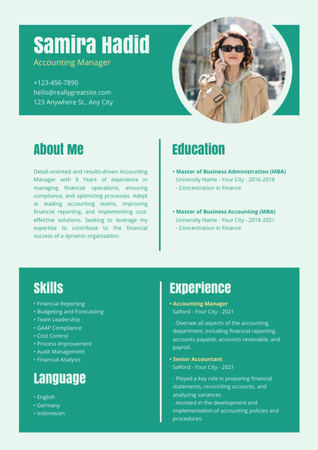 Számviteli vezetői készség és tapasztalat Resume tervezősablon