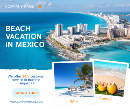 Seaside Vacations With Booking From Tourism Agency Facebook Design Template