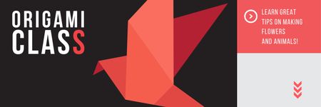 Pássaro de papel de convite de aula de origami em vermelho Twitter Modelo de Design