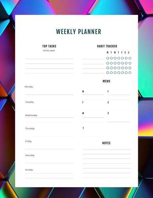 Weekly Planner with Marble Blue Texture Notepad 8.5x11in Tasarım Şablonu