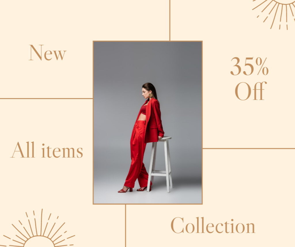 Young Woman in Stunning Red Outfit Facebook Design Template