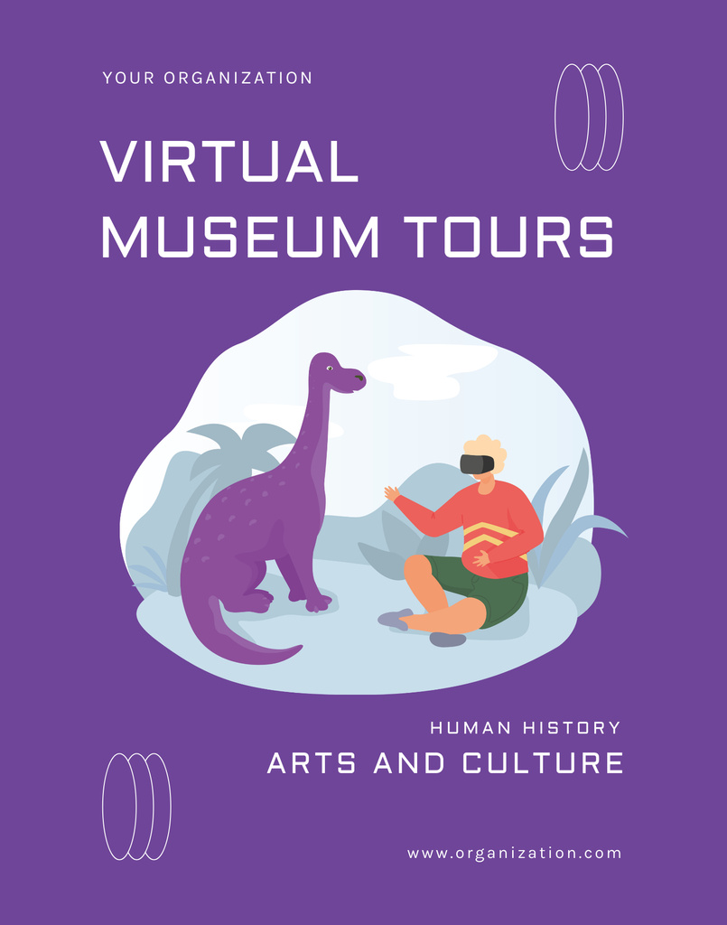 Virtual Museum Tour Announcement with Dinosaur Illustration Poster 22x28in Modelo de Design