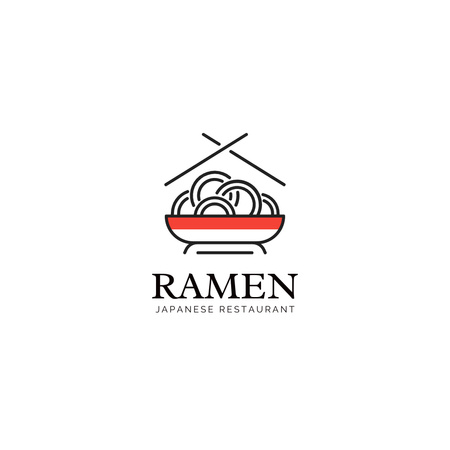 ボウルに麺を入れたアジア料理レストランのプロモーション Logoデザインテンプレート