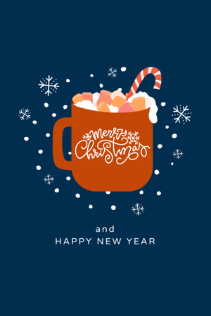 Christmas And New Year Cheers With Mug And Candy Cane Postcard 4x6in Vertical Design Template