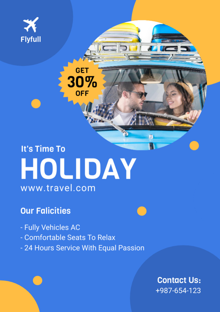 Young Couple Traveling by Car on Holiday with Discount Flyer A5 Modelo de Design