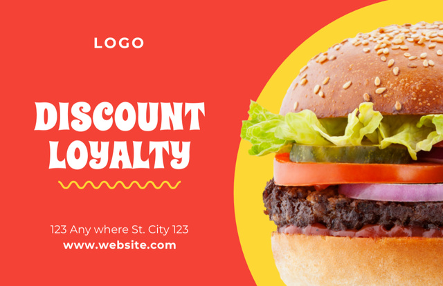 Burger Discount Offer on Red Business Card 85x55mm tervezősablon