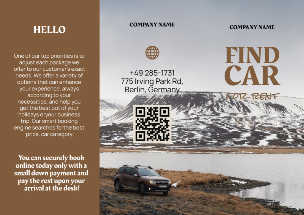 Szablon projektu Car Rent Offer with snowy Hill Brochure