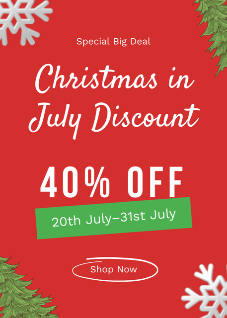 Exciting Christmas in July Sale Ad with Snowflake Flayer Tasarım Şablonu