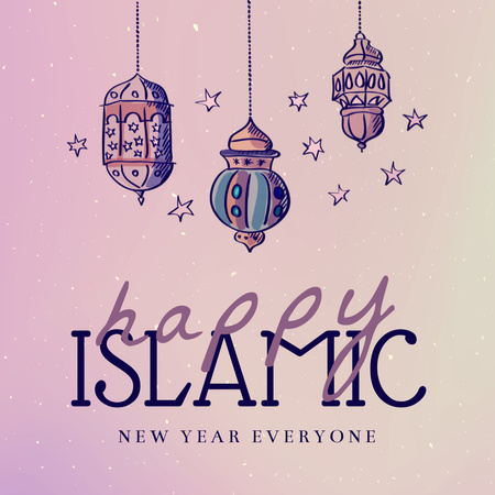 Islamic New Year Greeting with Decoration Instagram Tasarım Şablonu