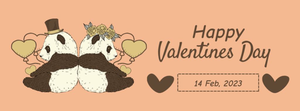 Happy Valentine's Day Greetings with Cute Cartoon Pandas Facebook cover Design Template