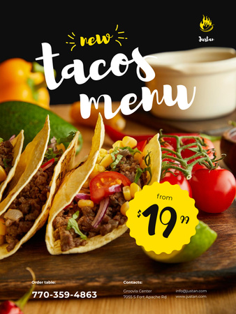 Mexican Menu Offer with Delicious Tacos Poster US Tasarım Şablonu