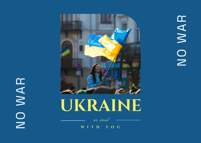 People with Flags of Ukraine at Protest Flyer 5x7in Horizontal Design Template