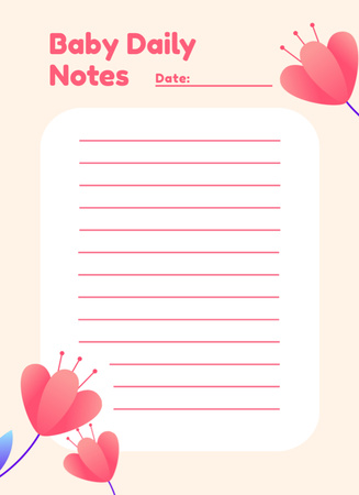 Cherished Baby Daily Notes with Pink Flowers Notepad 4x5.5in Design Template