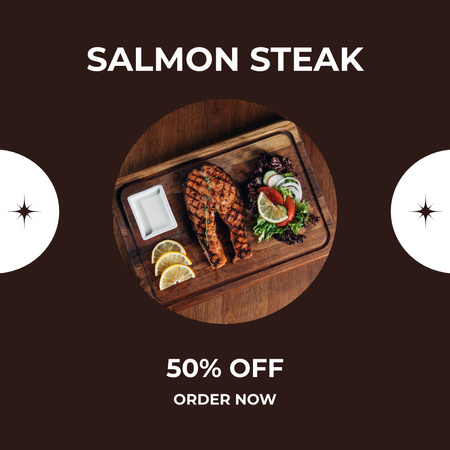 Plantilla de diseño de Anuncio de cena de bistec de salmón Instagram 