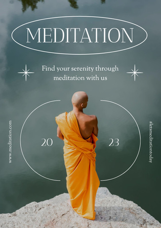 Discover Meditation with Monks Poster A3 Design Template