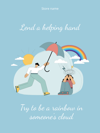 Motivation of Lending Helping Hand with Cartoon Man and Woman Poster US Design Template
