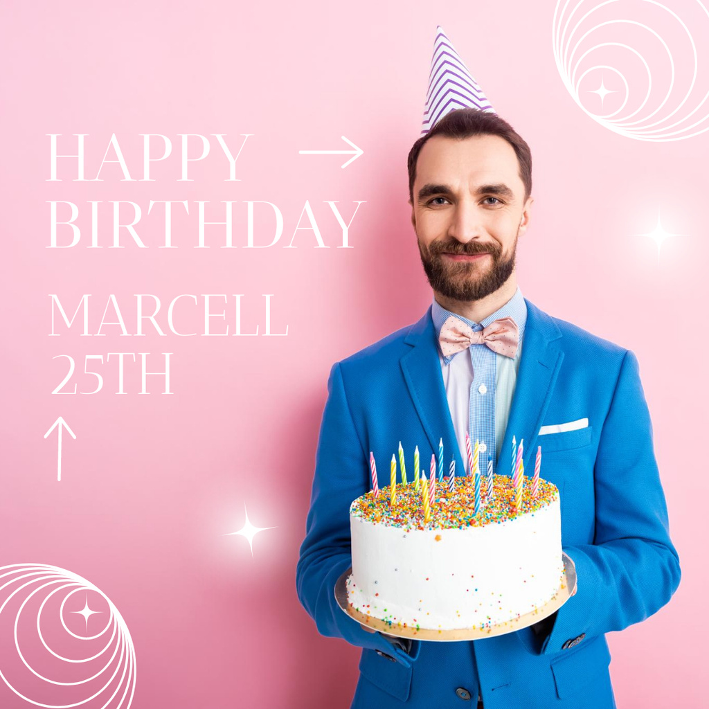 Men's Birthday Party Announcement on Pink Instagram Design Template