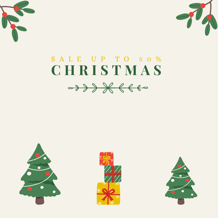 Designvorlage weihnachts-rabatt-angebot mit geschmückten bäumen für Instagram