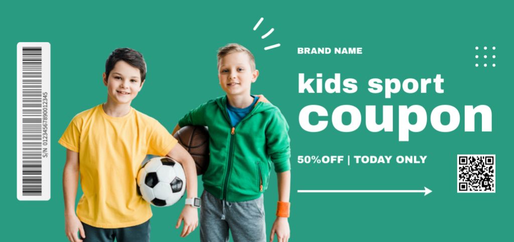 Plantilla de diseño de Children’s Sports Store Discount with Boys in Uniform Coupon Din Large 